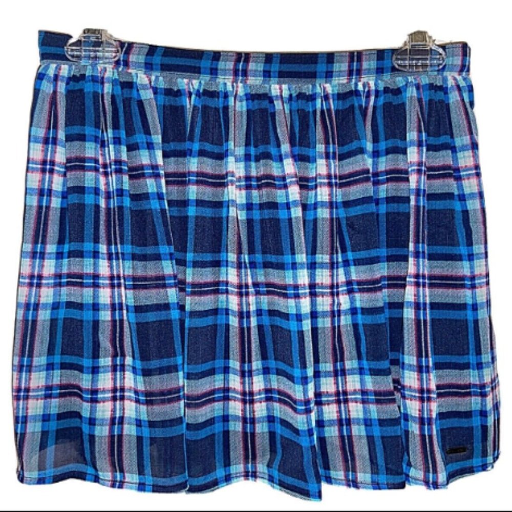 Hollister Skirt Blue Madras Plaid Pleated Tennis Slip Size S Women's Juniors EUC